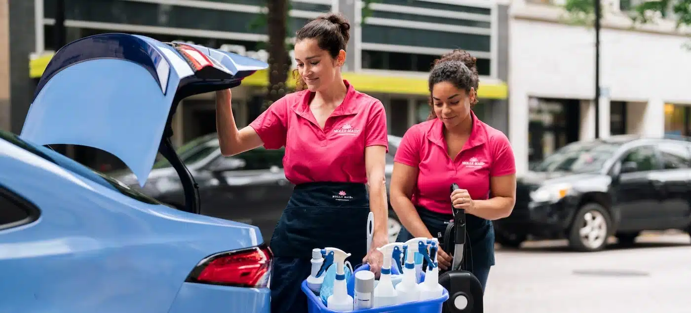 Maid providing a commercial cleaning service.